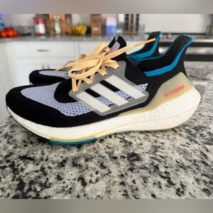 Adidas Ultraboost with Black, White, and Blue Accents